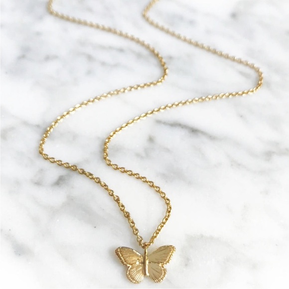 Anthropologie Jewelry - 14K Gold Plated Butterfly Pendant Charm Necklace
